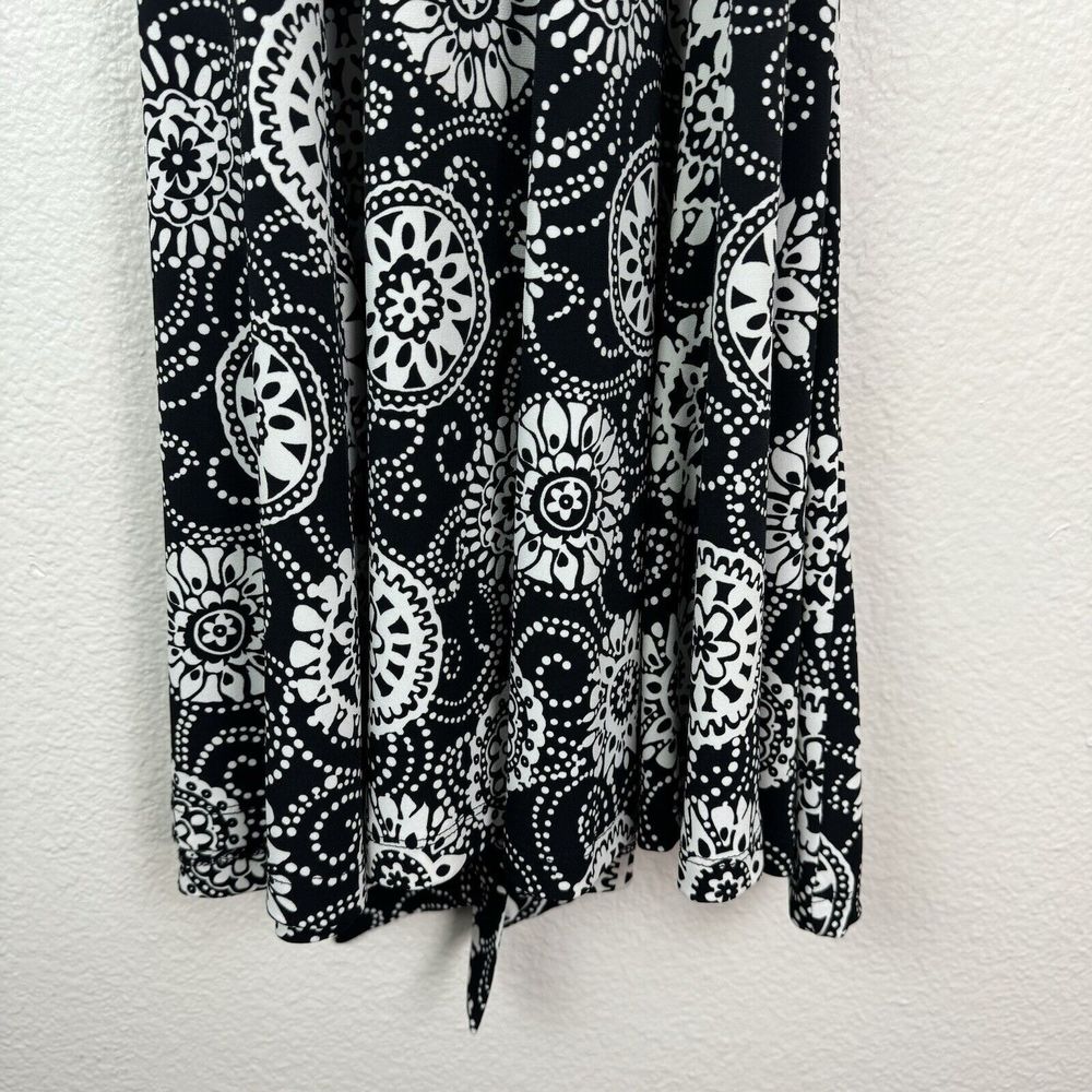 Harold’s Floral Mandala Midi Wrap Dress 3/4 Sleeve Black White 0 - Picture 12 of 16